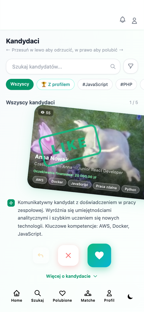 Praca wRE - swipe i match